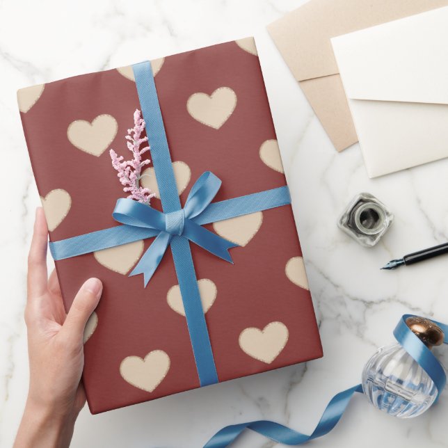 Red Cream Glitter Hearts Geschenkpapier (Schenken)