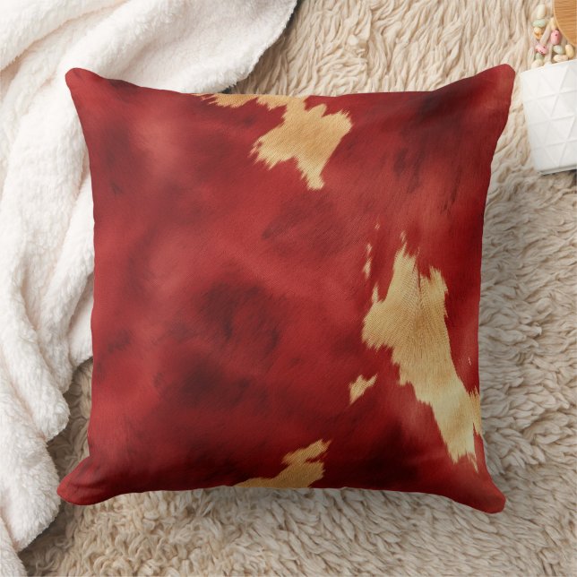 Red Cream Gold Südwest Cowhide Kissen (Decke)