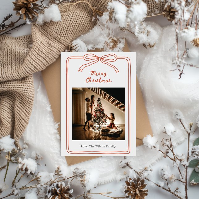 Red Cream Hand Drawn Photo Family Christmas Einladung (Von Creator hochgeladen)