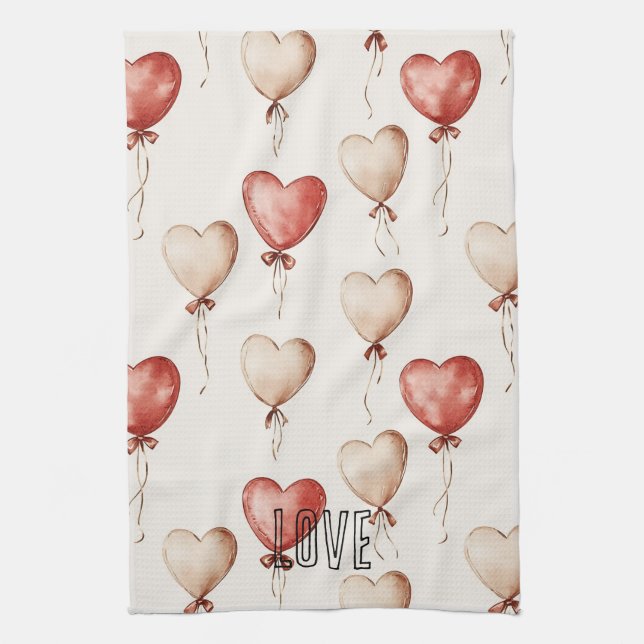 Red Cream Heart Balloons Geschirrtuch (Vertikal)