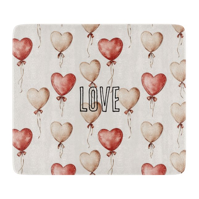 Red Cream Heart Balloons Schneidebrett (Vorderseite)