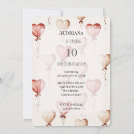 Red Cream Hearts Balloons Geburtstag Einladung