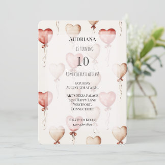 Red Cream Hearts Balloons Geburtstag Einladung
