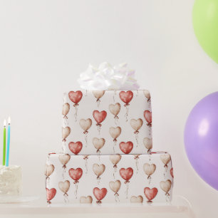 Red Cream Hearts Balloons Geburtstag Geschenkpapier