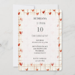 Red Cream Hearts Lines Birthday Einladung