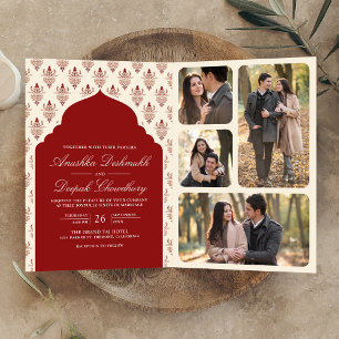 Red Cream Ikat auf einer indischen Hochzeit Einladung