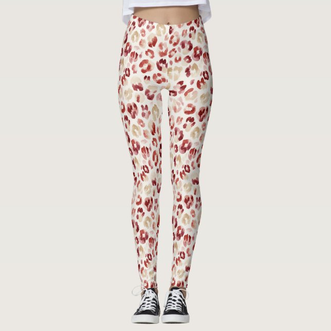 Red Cream Leopard Animal Print Leggings (Vorderseite)