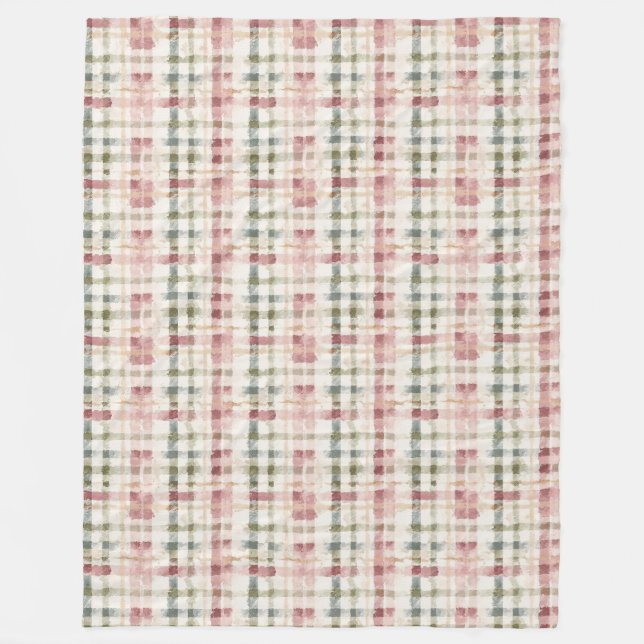 Red Cream Plaid Stripes Birthday Fleecedecke (Vorderseite)
