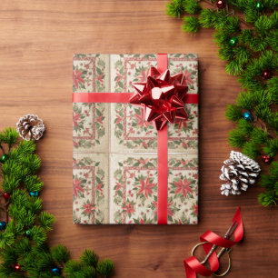 Red & Cream Poinsettias Quilt Muster Geschenkpapier
