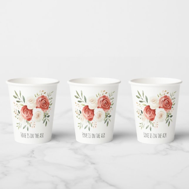 Red Cream Roses Floral Love Bridal Shower Pappbecher (Multi)
