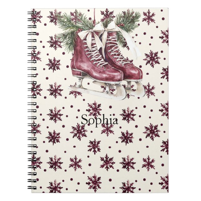 Red Cream Snowflakes Ice Skates Notizblock (Vorderseite)