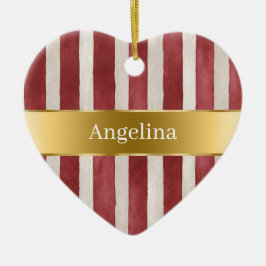 Red Cream White Stripes Gold Ribbon Christmas Keramik Ornament