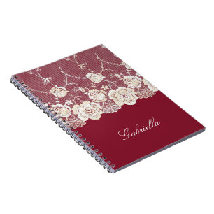 Red Creme White Lace Floral Notizblock
