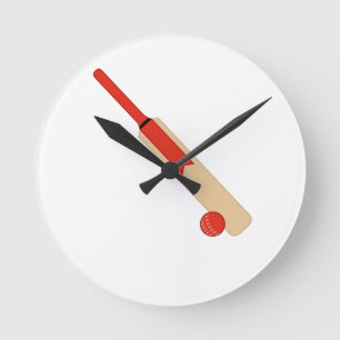 Red Cricket Bat and Ball Wall Clock Runde Wanduhr