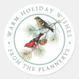Red Crossbill Bird Pine Holiday Personalisiert Runder Aufkleber