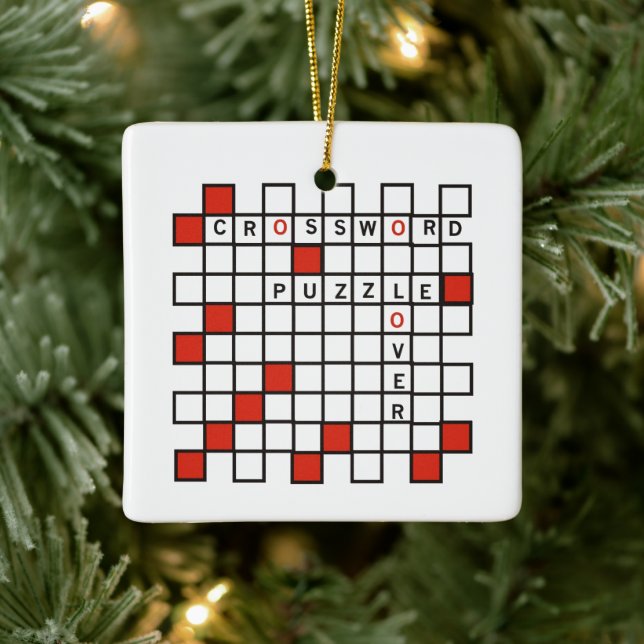 Red Crossword Puzzle Lover Keramikornament (Baum)