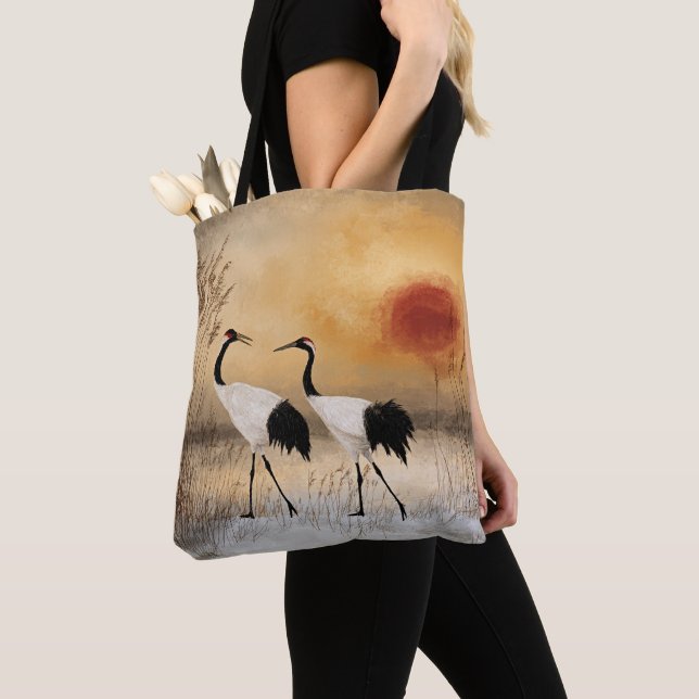 Red crowned cranes, watercolor artwork, (Von Nahem)