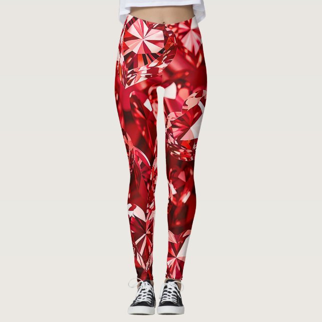 Red Crystal Diamond Hearts Leggings (Vorderseite)
