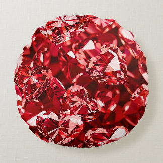 Red Crystal Diamond Hearts Rundes Kissen