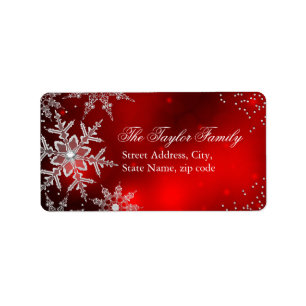 Red Crystal Snowflake Weihnachtsadressen Labels Adressaufkleber