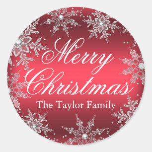 Red Crystal Snowflake Weihnachtsaufkleber Runder Aufkleber