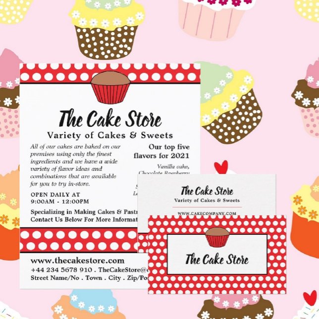 Red Cupcake & Polka Dot, Cake Store Werbung Flyer (Von Creator hochgeladen)