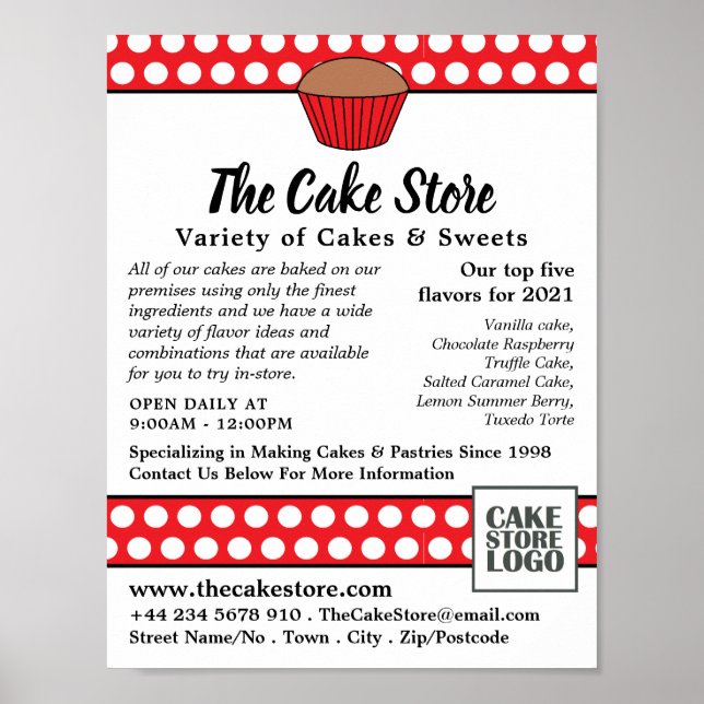 Red Cupcake & Polka Dot, Cake Store Werbung Poster (Vorne)