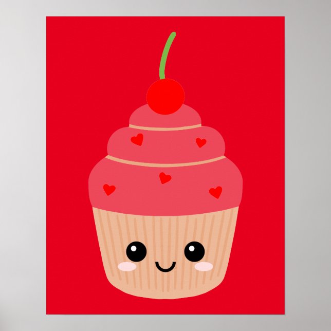 Red Cupcake Print, Dessert Thema Poster (Vorne)