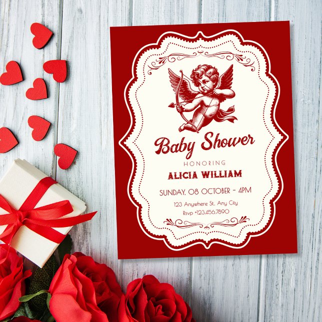 Red cupid angel baby shower einladung (Von Creator hochgeladen)
