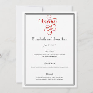 Red Curly Script Wedding Menu Einladung
