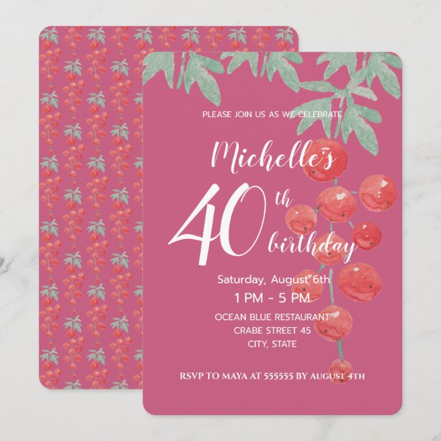 Red Currant Berries Wasserfarbe Handgestrichen Einladung (Vorne/Hinten)