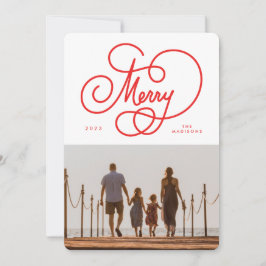 Red Cursive Colorful Merry Flourish Photo  Feiertagskarte