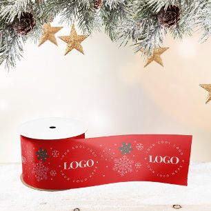 Red Custom Business Logo & Snowflake Weihnachten Satinband