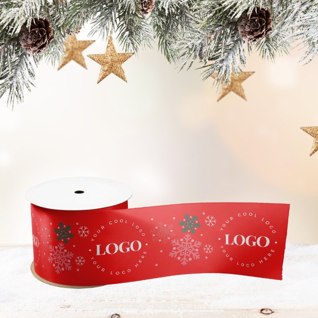 Red Custom Business Logo & Snowflake Weihnachten Satinband (Von Creator hochgeladen)