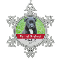 Red Custom Dog Foto Welpe's First Christmas