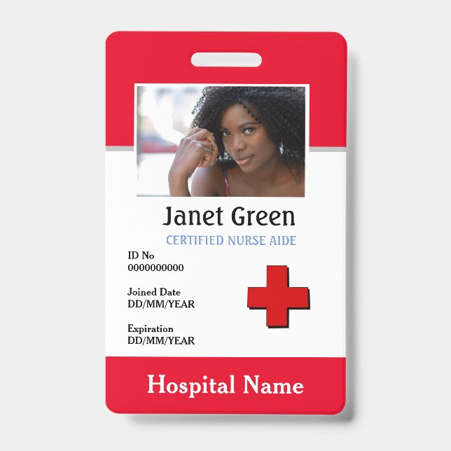 Red Custom Employee Nurse Doctor Logo ID Foto  Ausweis (Vorderseite)