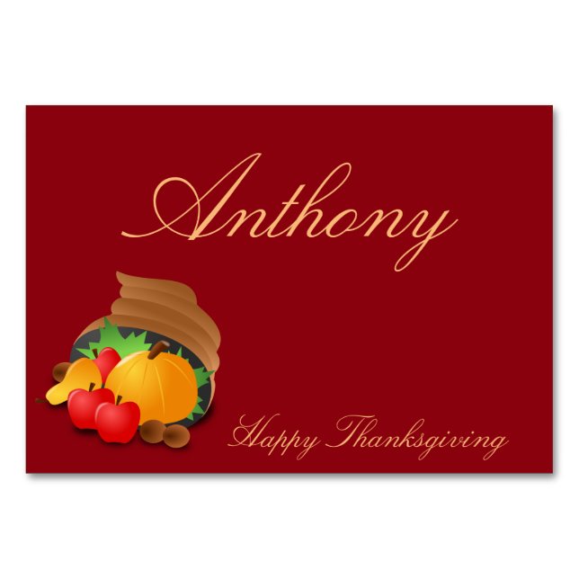 Red Custom Erntedank Table Cards Cornucopia Tischnummer (Vorderseite)