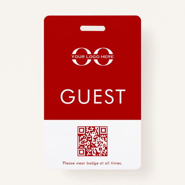 Red Custom Guest Abzeichen mit Logo und QR-Code Ausweis (Vorderseite)