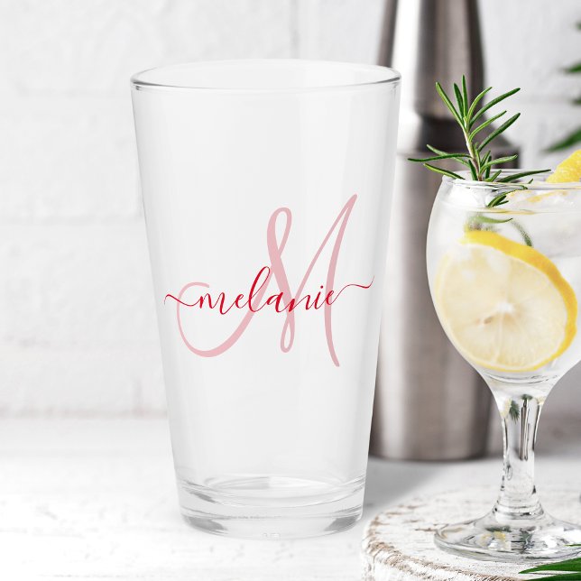 Red Custom Monogram Name Modern Handwriting Glas (Von Creator hochgeladen)