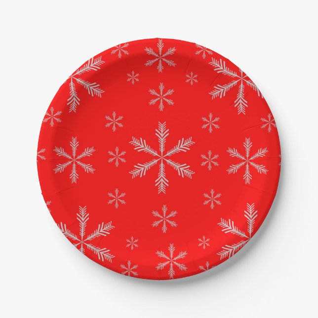 Red Custom Paper Teller mit Schneeflocken (Vorderseite)
