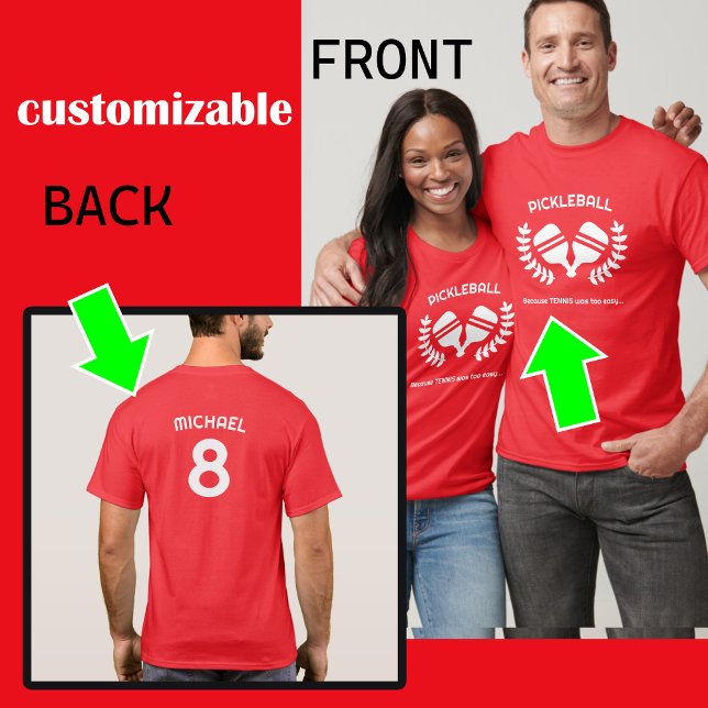 RED Custom text (vorne und hinten) Pickleball T-Shirt (Customizable Back and Front unisex pickleball t-shirt)