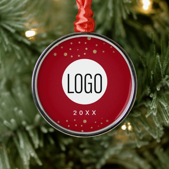 Red Custom Year Ihr Logo hier Gold Confetti Ornament Aus Metall (Baum)
