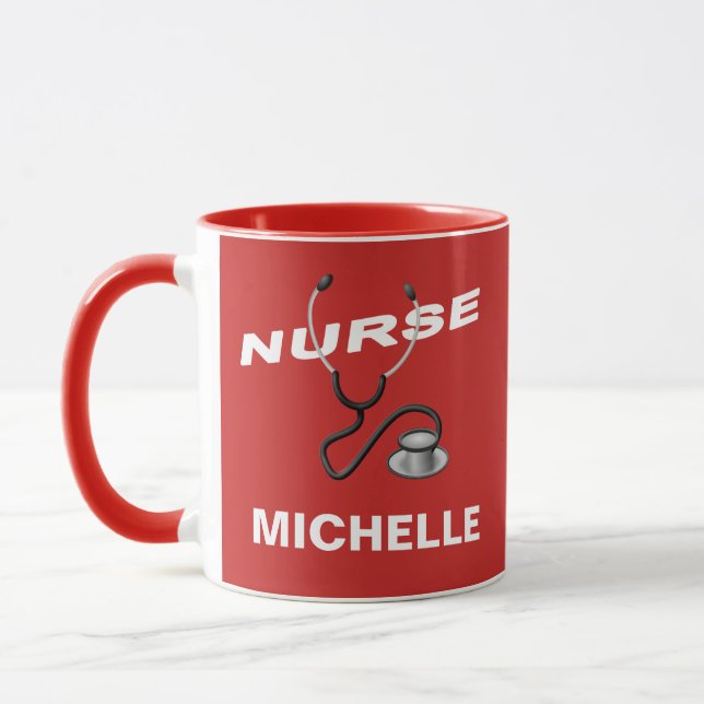 RED Customizable Name Nurse Tasse (Links)