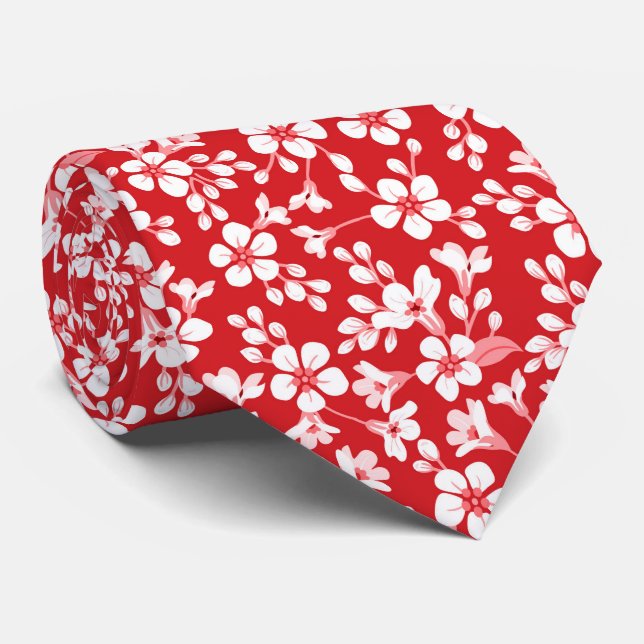 Red cute little floral pattern krawatte (Gerollt)