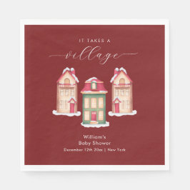 Red Cute Snow Gingerbread Village Baby Shower Serviette