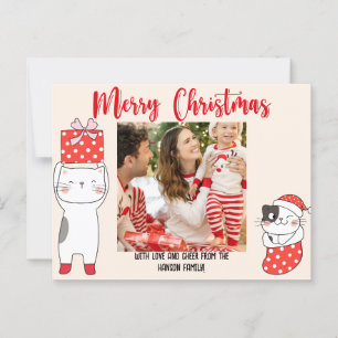 Red Cutesy Cat Christmas Card Postkarte
