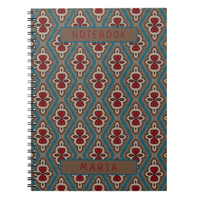 Red Cyan Copper Azulejos Tile Eleganname Notizblock (Vorderseite)