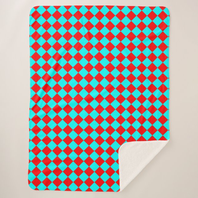Red Cyan Schachbrett Diamond Pattern Sherpadecke (Vorderseite)