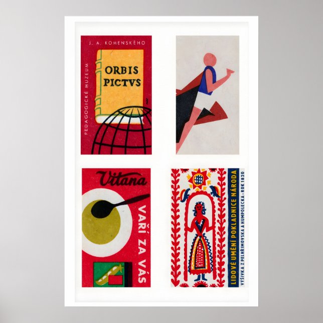 Red Czechoslovak Matchbox Labels Grid Print Poster (Vorne)