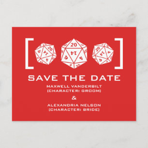 Red D20 Dice Gamer Save the Date Postcard Ankündigungspostkarte